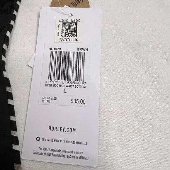 Hurley Striped Bikini Swim Bottom Size L Black White Reversible - Picture 4 of 12